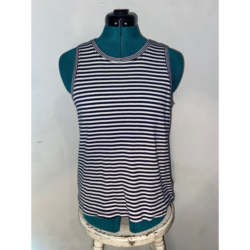 Jones New York Signature Classic Preppy Nautical Navy / White Striped Tank Top